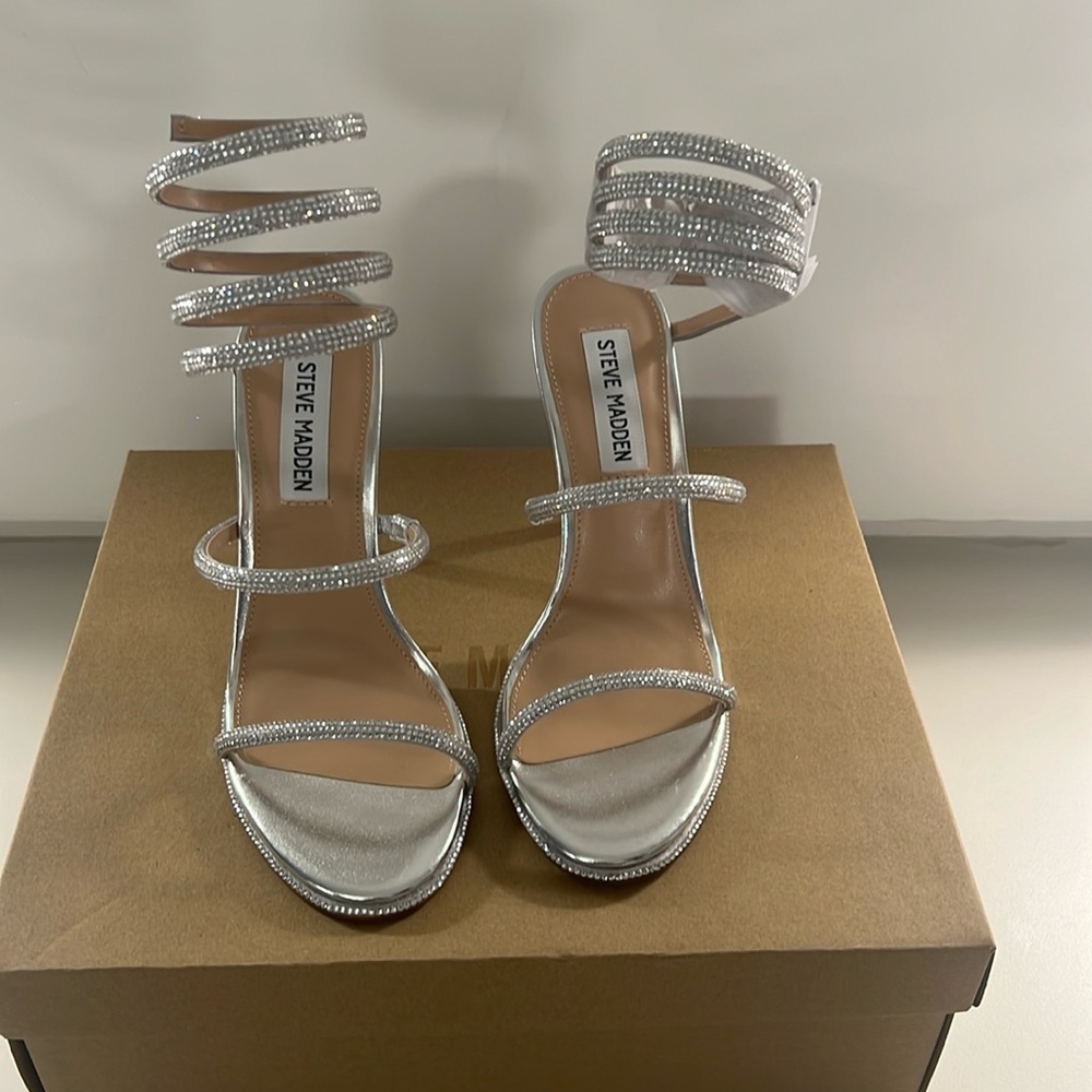 Steve Madden erotica silver studded heel with ankle strap size 6.0
